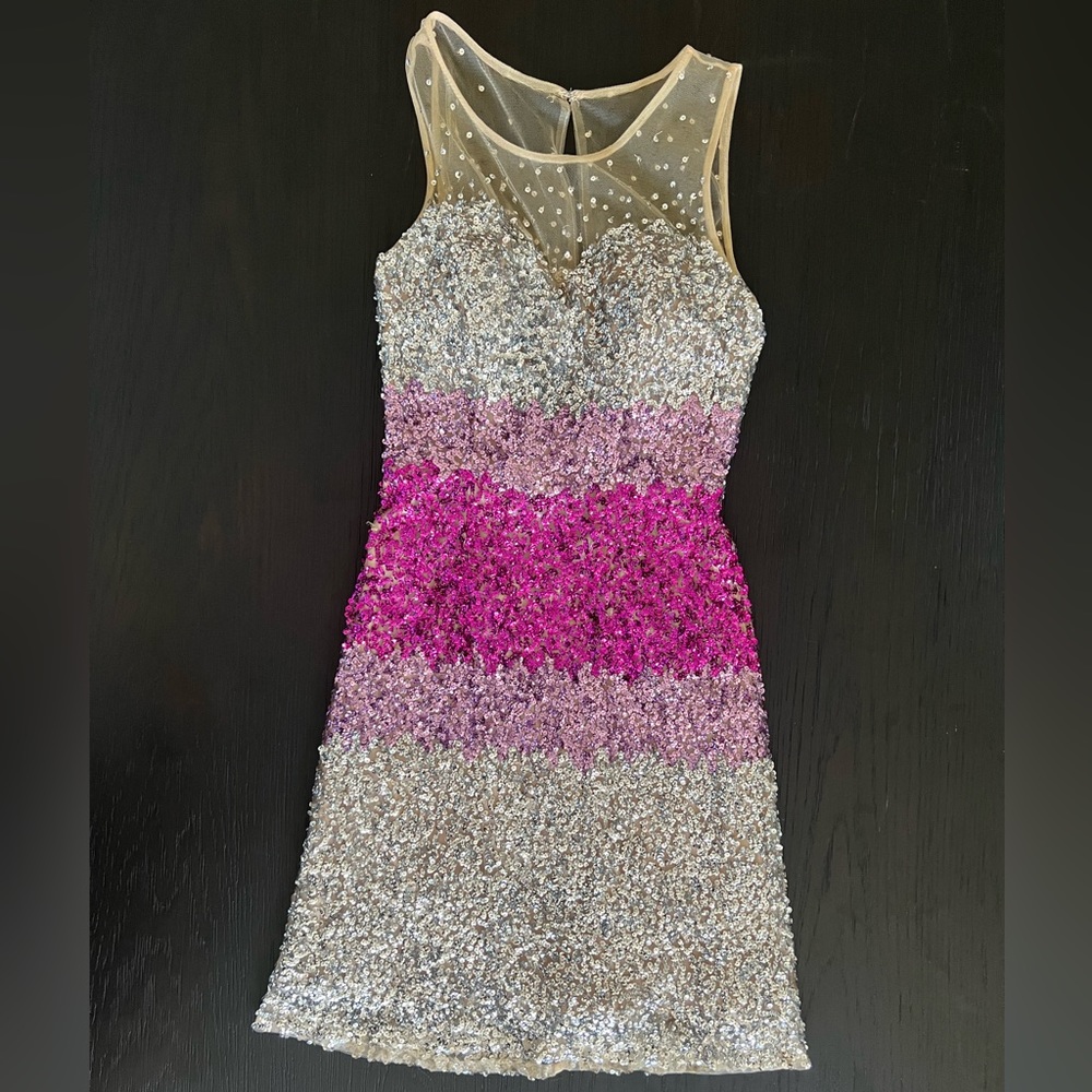 Sherri Hill Ombré Pink & Silver Sequin Dress